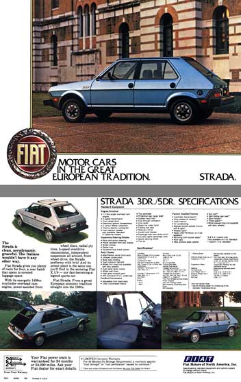 Fiat c1979 - Fiat Strada - Spec Sheet - Motor Cars in the Great European Tradition