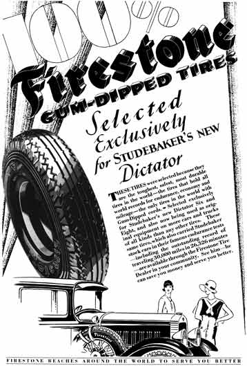 Firestone 1929 - Firestone Tire Ad - 100% Firestone Gum-Dipped Tires - Selected Exclusively for…