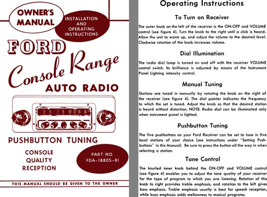 Ford 1954 - Ford Console Range Auto Radio Owner's Manual