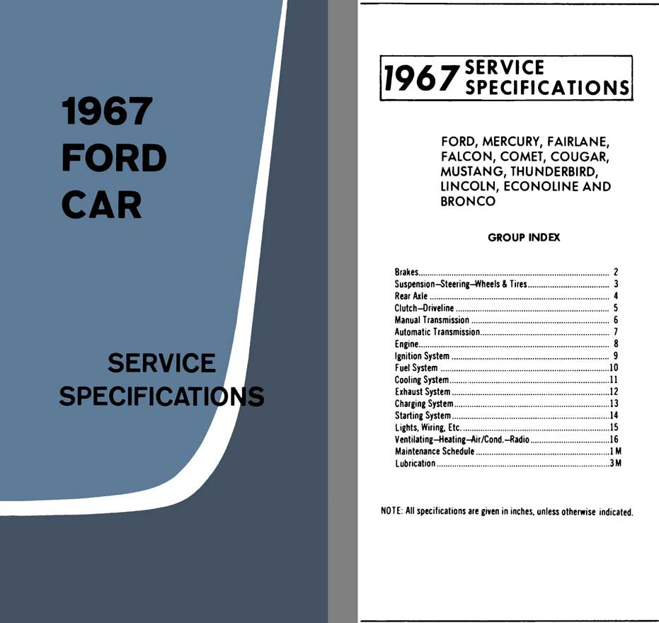 Ford 1967 - 1967 Ford Car Service Specifications