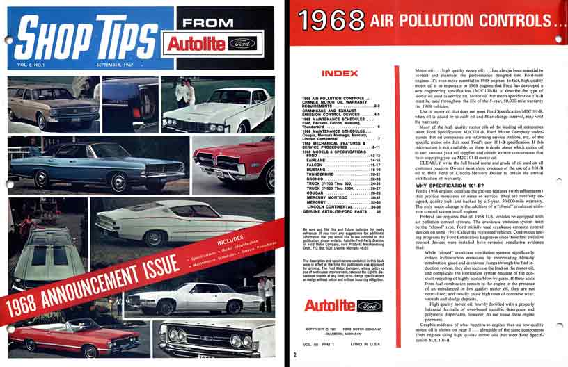 Ford 1968 Autolite Shop Tips - Sep 1967,  vol 6, no 1 - 1968 Announcement Issue