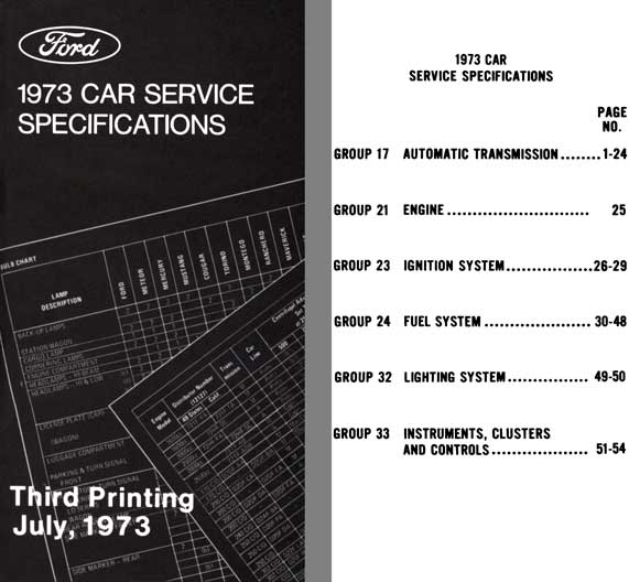 Ford 1973 - Ford 1973 Car Service Specifications (Third Printing July 1973)