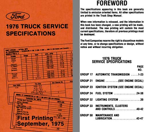 Ford 1976 - Ford 1976 Truck Service Specifications (First Printing September, 1975)