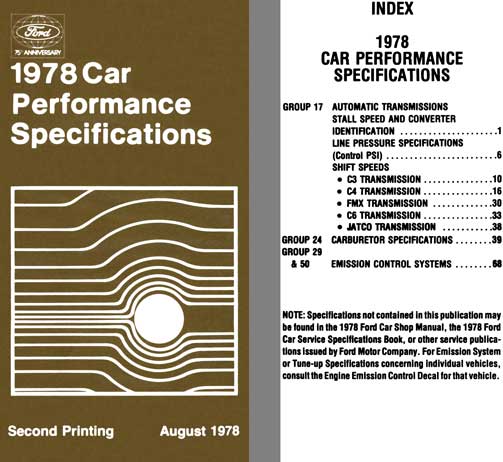 Ford 1978 - Ford 1978 Car Performance Specifications (Second Printing)
