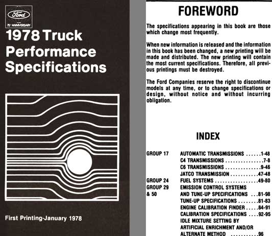 Ford 1978 - Ford 1978 Truck Performance Specifications (First Printing)