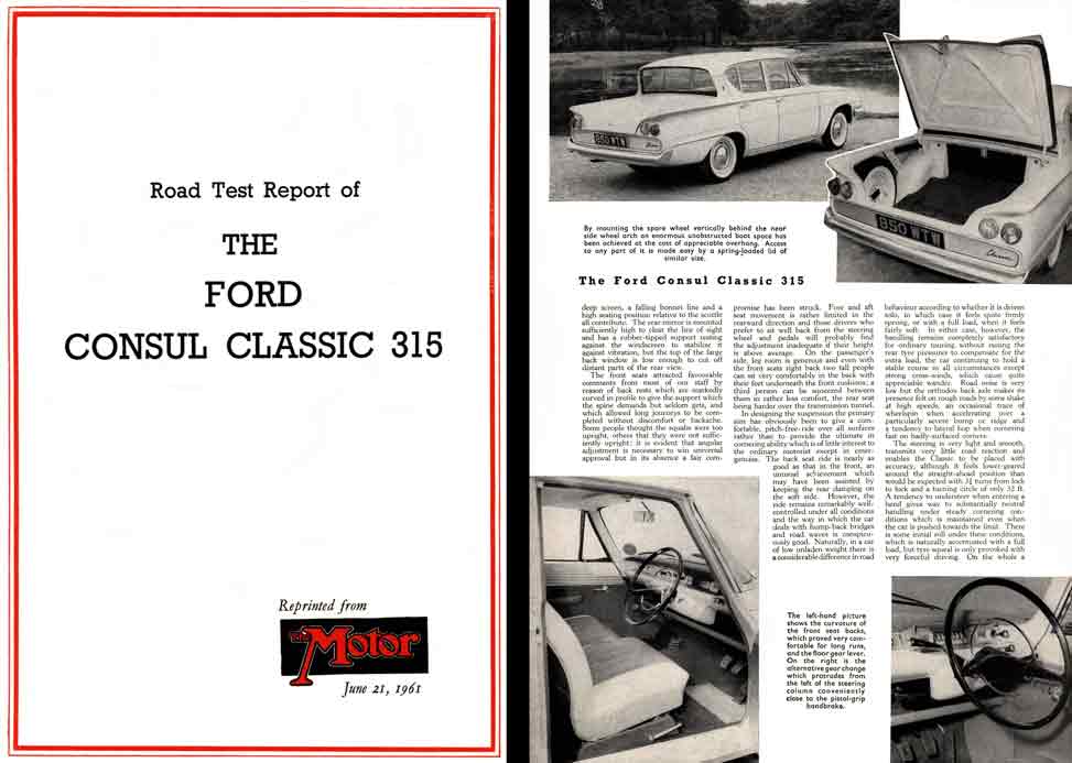 Consul Classic 315 Ford 1961 - Road Test Report of The Ford Consul Classic 315