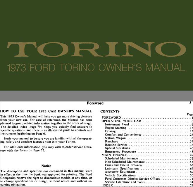 Ford Torino 1973 - Torino 1973 Ford Torino Owner's Manual