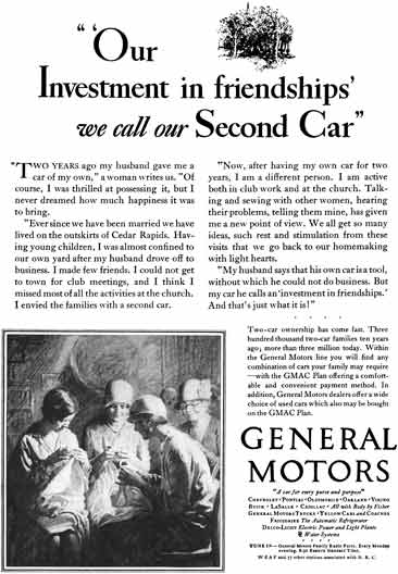 General Motors 1929 - General Motors Ad - Our Investment in friendships' we call our Second Car