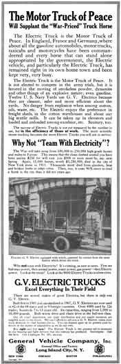 General Vehicle 1915 - G.V. Electric Trucks Ad - The Motor Truck of Peace