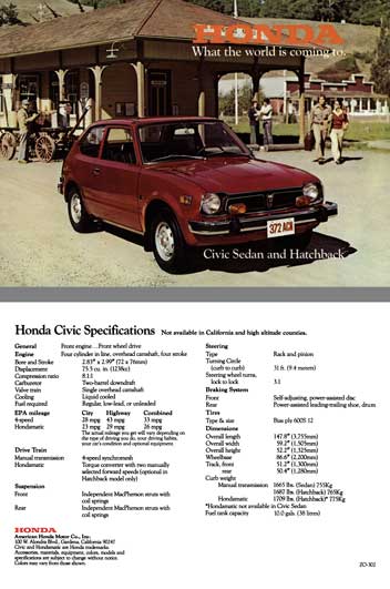 Honda 1977 - Honda - What the world is coming to.  Civic Sedan and Hatchback