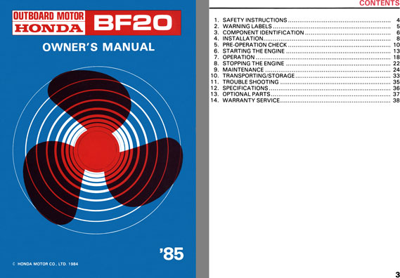 Honda 1985 - Honda BF20 Outboard Motor Owners Manual