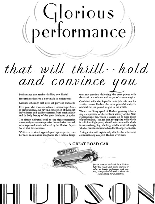Hudson 1928 - Hudson Ad - Glorious performance that will thrill… hold and convince you