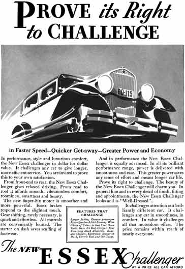 Hudson 1930 - Essex Challenger Ad - Prove its Right to Challenge - The New Essex Challenger