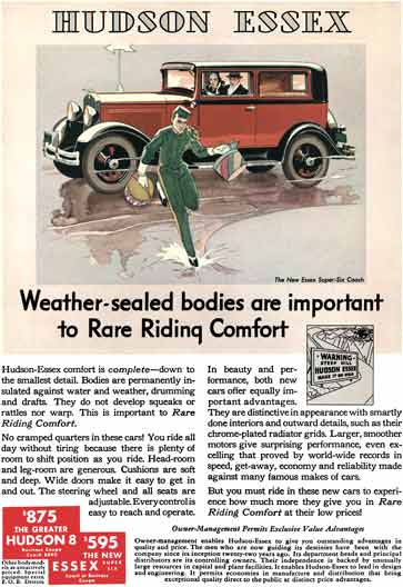 Hudson 1931 - Essex Ad - Hudson Essex  Weather-sealed bodies are important to Rare Riding Comfort
