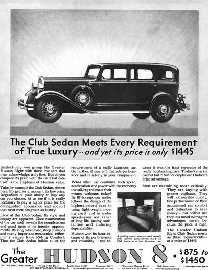 Hudson 1931 - Hudson Ad - Hudson 8 - The Club Sedan Meets Every Requirement of True Luxury…