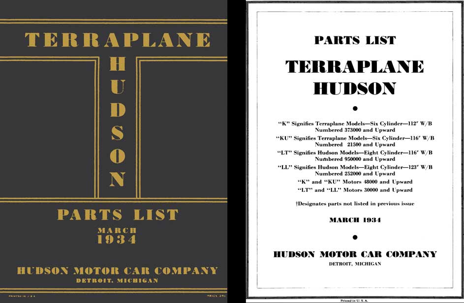 Hudson 1934 - 1934 Hudson Terraplane Parts List, March 1934