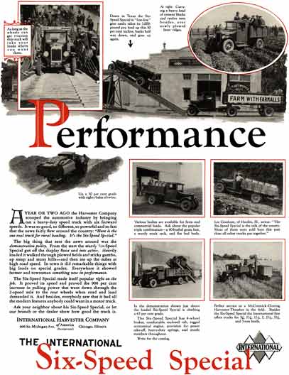 International Harvester 1929 - Truck Ad - Performance - The International Six-Speed Special