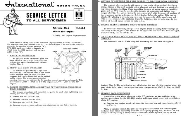 International Motor Truck Service Letter February, 1966 SLM66-3 Subject File - Engine