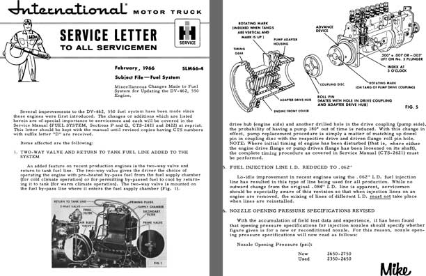 International Motor Truck Service Letter February, 1966 SLM66-4 Subject File - Fuel System