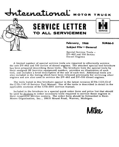 International Motor Truck Service Letter February, 1966 SLM66-5 Subject File - General