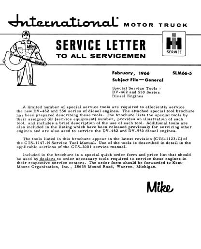 International Motor Truck Service Letter February, 1966 SLM66-5 Subject File - General
