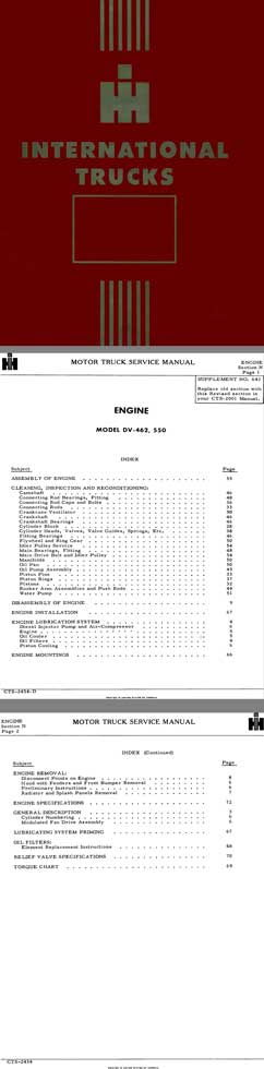 International Motor Truck Service ManualEngine Model DV-462, 550