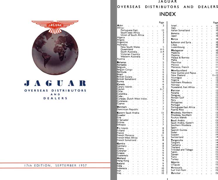 Jaguar 1957 - Jaguar Overseas Distributors and Dealers 17th Edition, September 1957