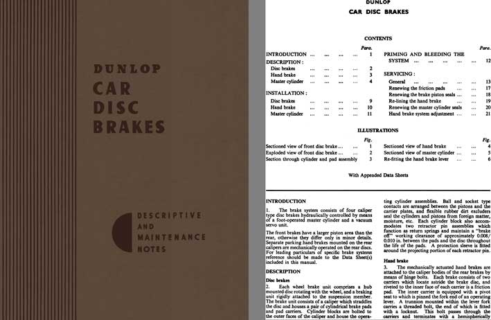 Jaguar 1958 - Dunlop Car Disc Brakes Descriptive and Maintenance Notes 1958 (Service & Shop Manual)