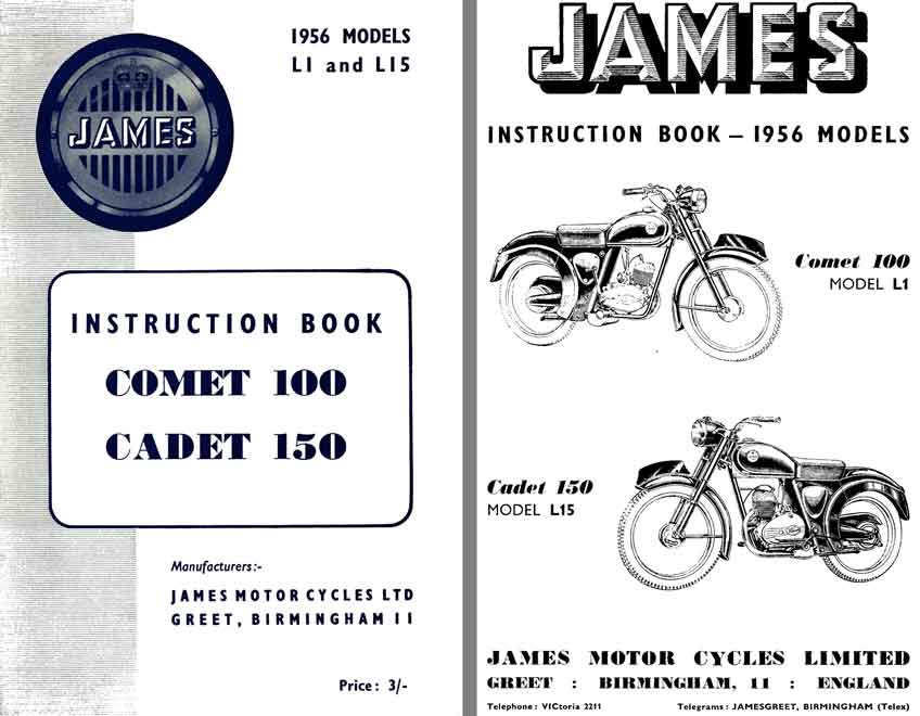 James Comet and Cadet 1956 - Instruction Book Comet 100 and Cadet 150 - L1 and L15 Models