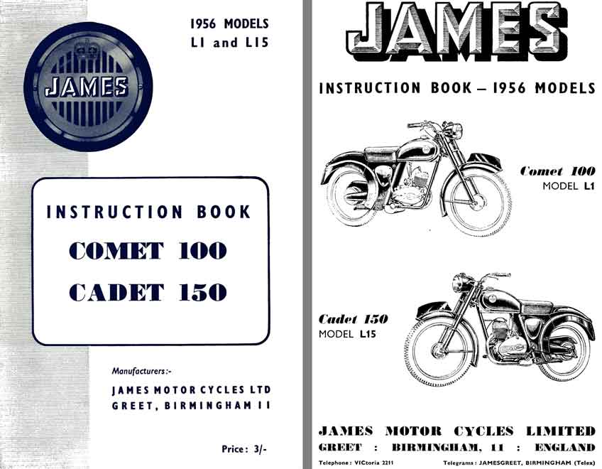 Comet and Cadet James 1956 - Instruction Book Comet 100 and Cadet 150 - L1 and L15 Models