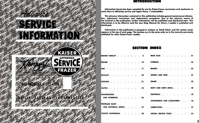 Kaiser 1951 - Advance Service Information 1951 Henry J Models 513 & 514 Kaiser - Frazer