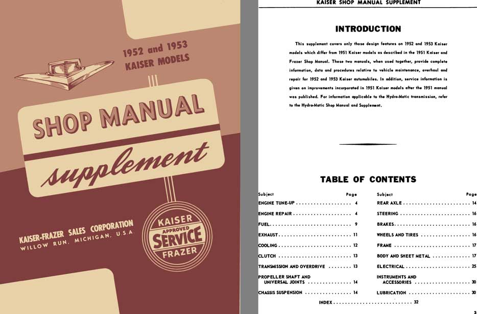 Kaiser 1952 & 1953 - 1952 & 1953 Kaiser Models Shop Manual Supplement