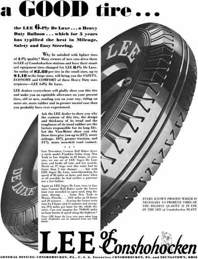 Lee Tire 1930 - Lee Tire Ad - a Good tire… the Lee 6-Ply DeLuxe… a Heavy Duty Balloon…