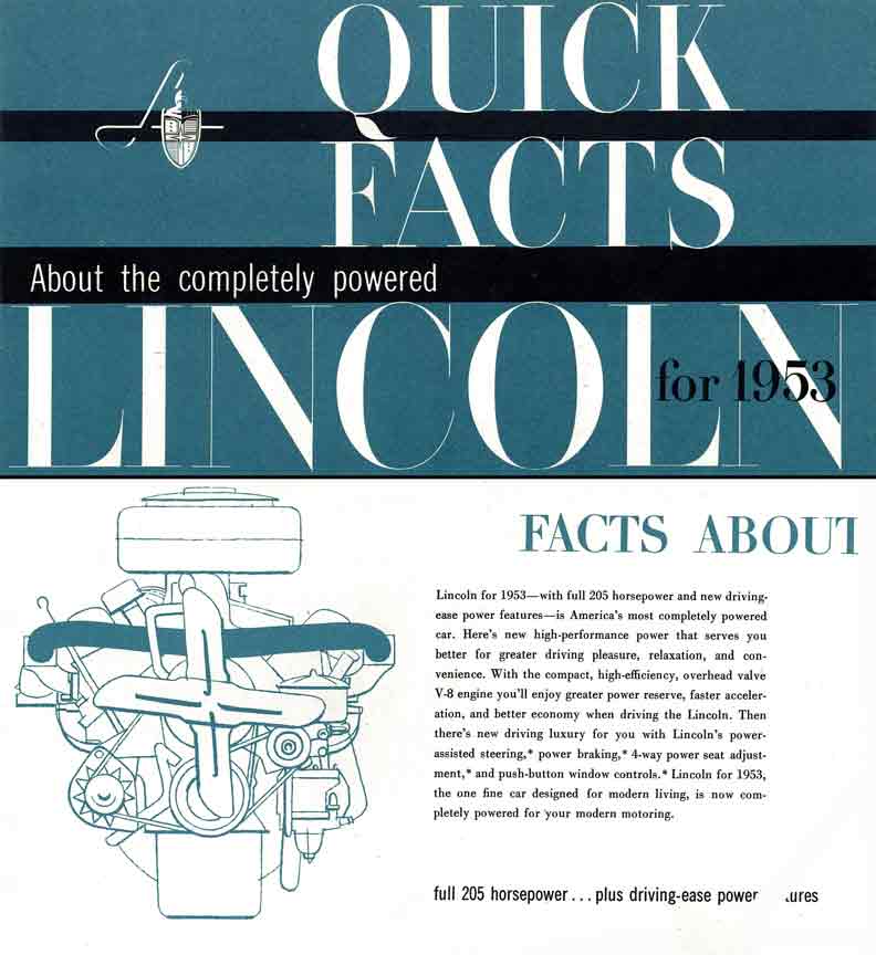 Cosmopolitan & Capri 1953 Lincoln - Quick facts about the completely powered Lincoln for 1953