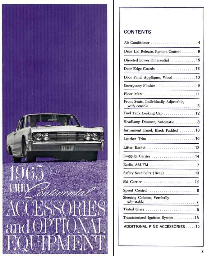 Lincoln Continental 1965 - Accessories and Optional Equipment