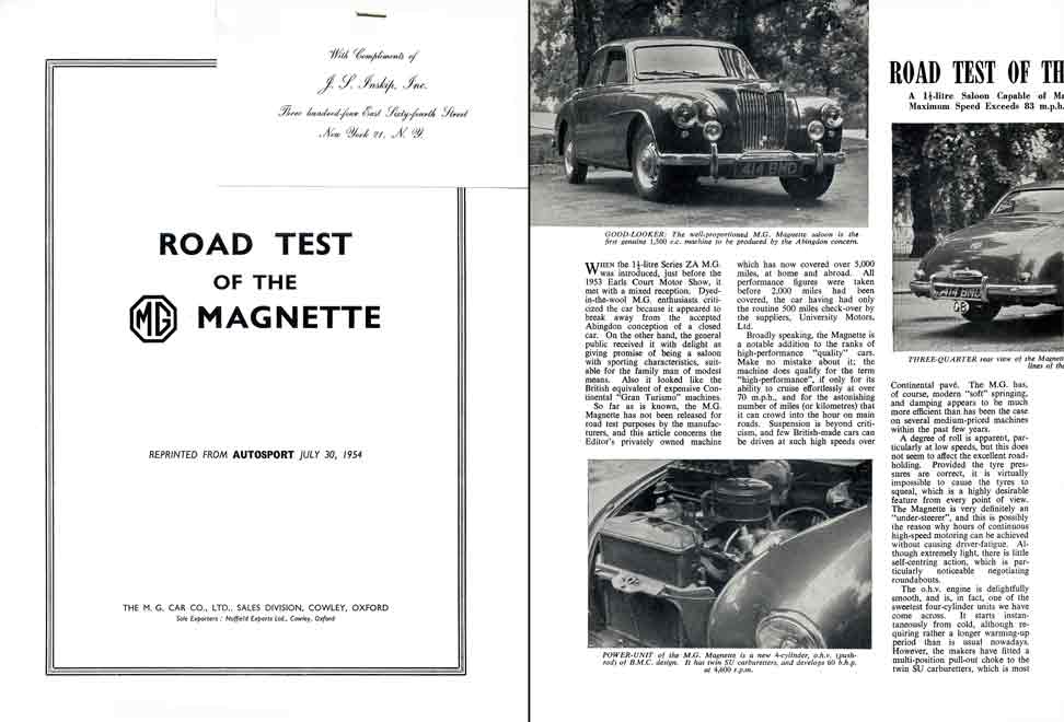 MG Magnette 1954 Road test of the MG Magnette AutoSport