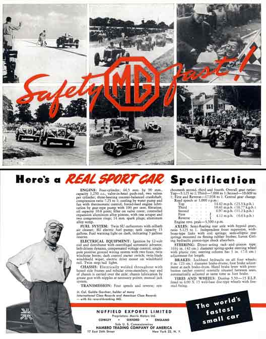 TD Series (c1953) MG - Safety Fast - Here's a Real Sports Car Specification