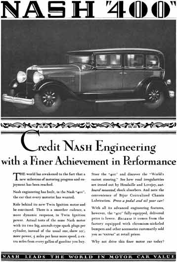 Nash 1929 - Nash Ad - Nash 400 - Credit Nash Engineering with a Finer Achievement in Performance