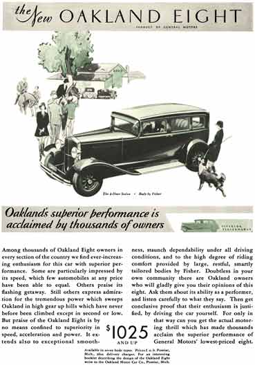 Oakland 1930 - Oakland Ad - the New Oakland Eight - Oakland's superior performance is acclaimed by..