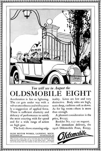 Oldsmobile 1915 - Oldsmobile Ad - You will see in August the Oldsmobile Eight