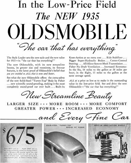 Oldsmobile 1935 - Oldsmobile Ad - In the Low-Price Field - The New 1935 Oldsmobile