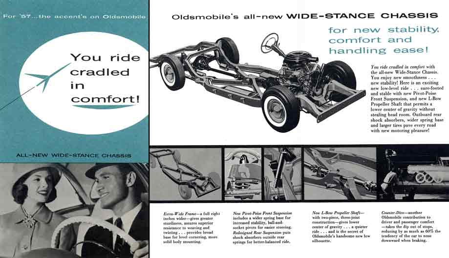 Oldsmobile 1957 - For '57, The accent's on Oldsmobile - You ride cradled in comfort!