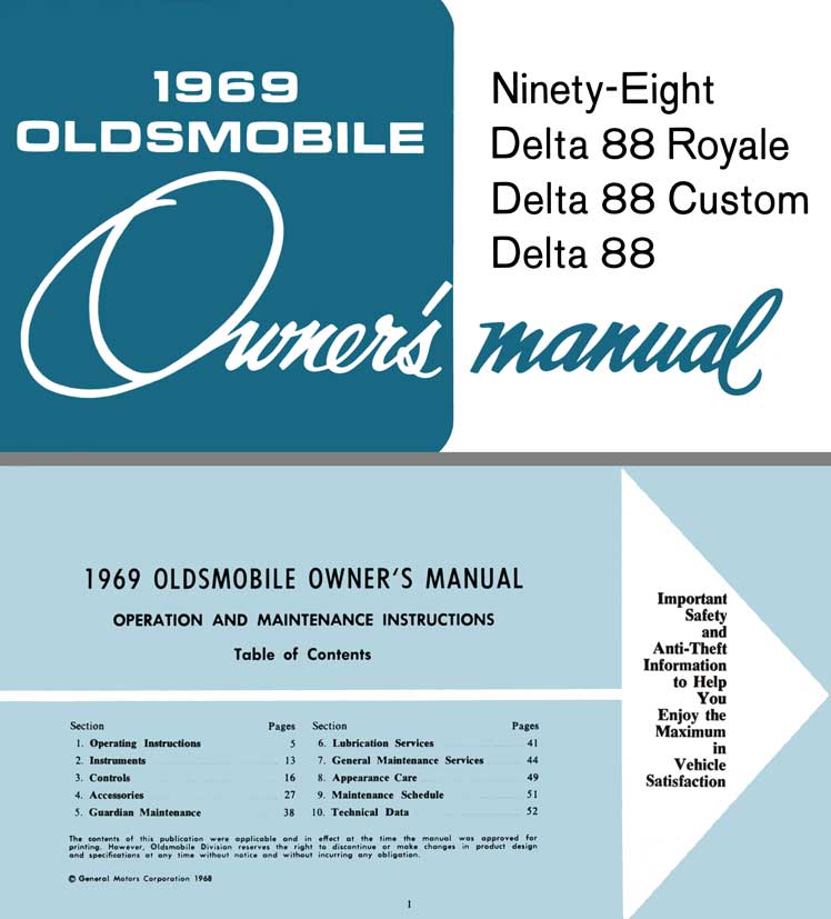 Oldsmobile 1969 Owner's Manual - Ninety-Eight, Delta 88 Royale, Delta 88 Custom, Delta 88