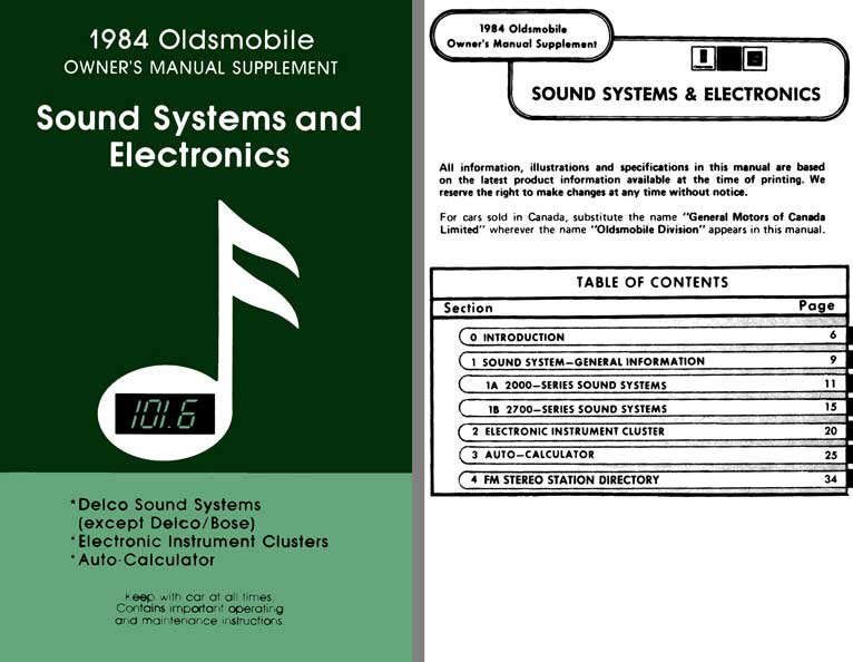 Oldsmobile 1984 Owners Manual Supplement - Sound Systems and Electronics