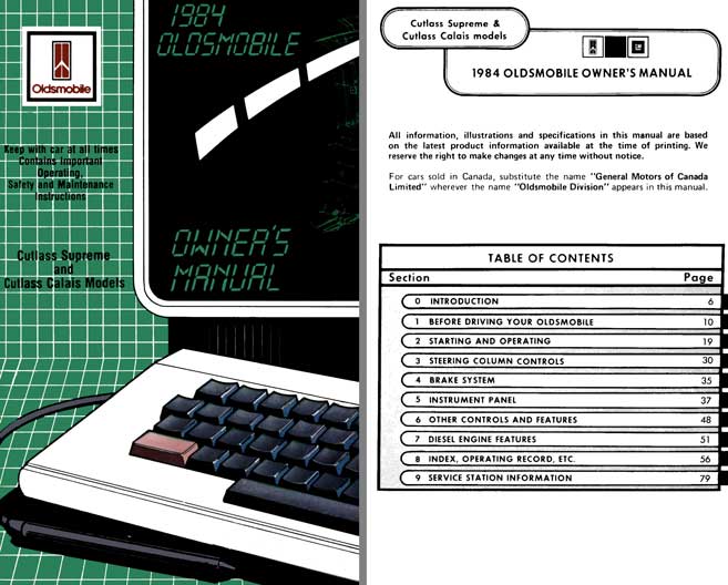 Cutlass Supreme & Calais Oldsmobile Models 1984 Owners Manual