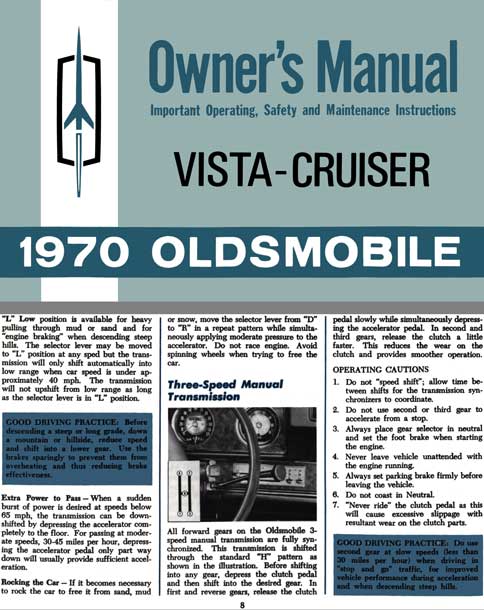 Oldsmobile Vista-Cruiser 1970 Owner's Manual - Owner's Manual Vista-Cruiser 1970 Oldsmobile