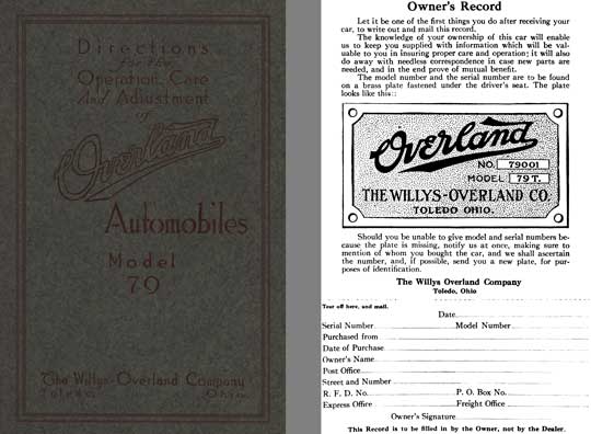 Overland 1914 - Overland Model 79 - Directions for the Operation, Care and Adjustment of Overland 79