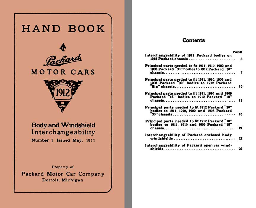 Packard 1912 - Hand Book Packard Motor Cars 1912 - Body & Windshield Interchangeabilty