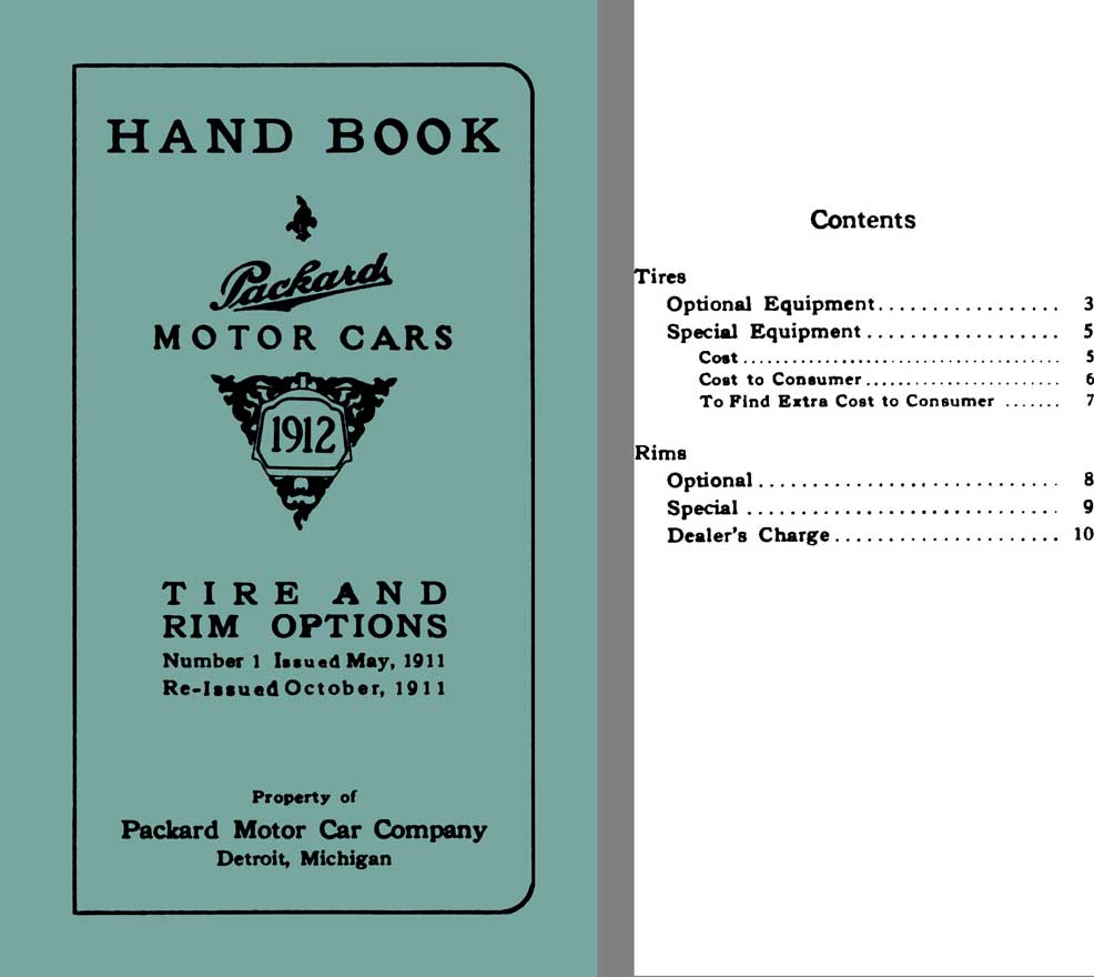 Packard 1912 - Handbook Packard Motor Cars 1912 - Tire & Rim Options, No. 1 ReIssued October 1911