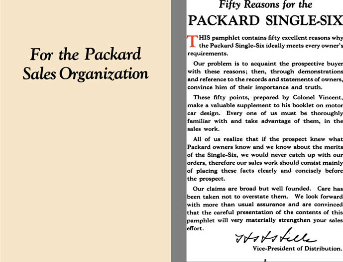 Packard 1924 - For The Packard Sales Organization - Fifty Reasons for the Packard Single Six
